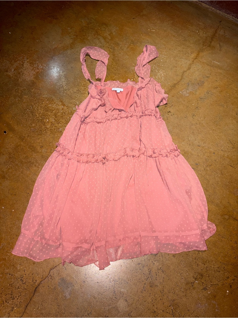 Patrons of Peace Coral Pink Ruffle Swiss Dot Dress